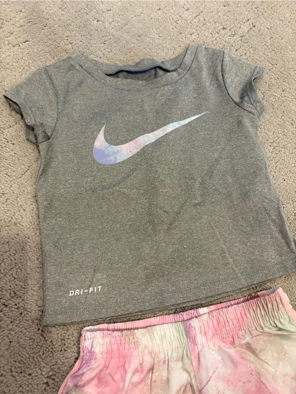 Nike Baby Girl Size 24 months Pink & Gray Athletic Set Dri Fit Outfit